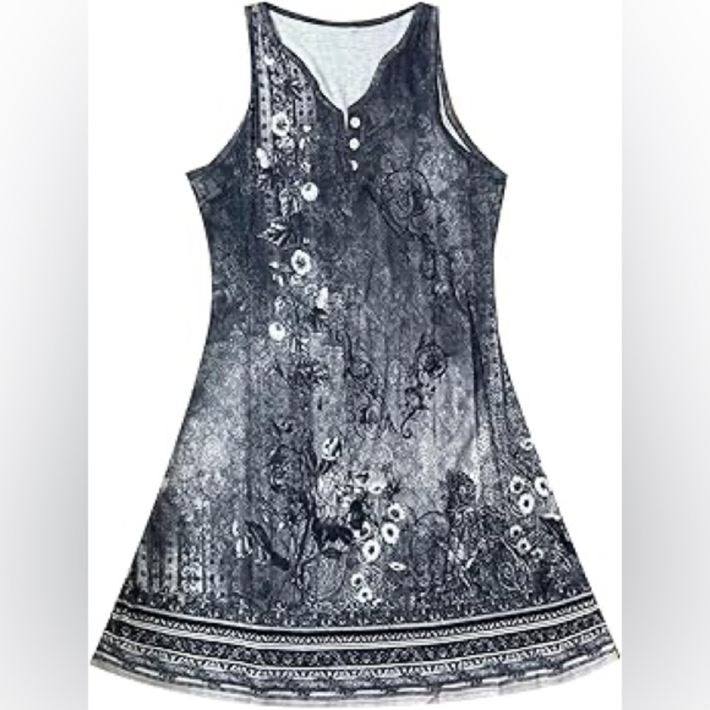 NWOT SHEIN Black and White Floral Sleeveless Dress Size L - Picture 2 of 5
